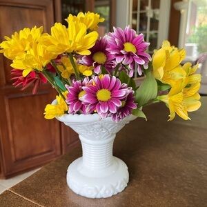 Vintage Milk Glass Vase in Old Quilt Pattern, 1960s